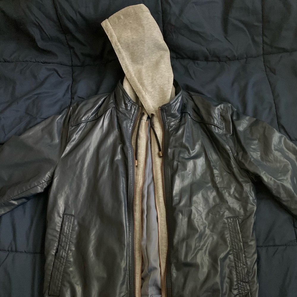 Dark Blue Faux Leather Jacket